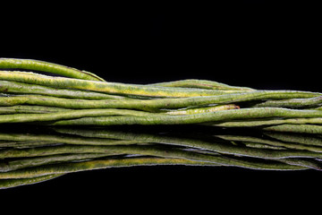 Yard Long bean on black background and reflection