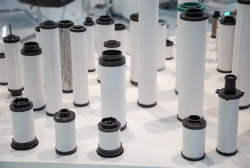 Close-up various type of industrial compressed air filters