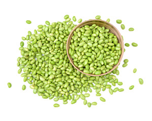 Green soy beans on white background 