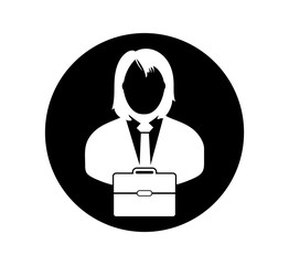 Business woman Icon with briefcase. Button style vector EPS.