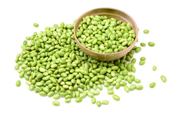 Green soy beans on white background 
