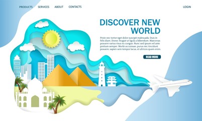 Discover new world vector website landing page design template
