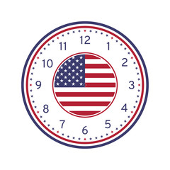 USA Flag Printable Clock Face Template Isolated on White Background