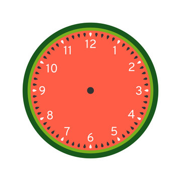 Watermelon printable clock face template isolated on white background