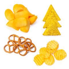 Snack collection isolated on white background collage