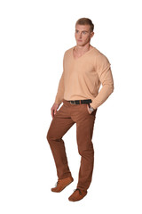 Fototapeta premium Handsome young man wearing casual clothing posing on white background