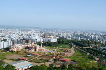 Swaminarayan temple aerial view from the hill, Pune, Maharashtra, India.