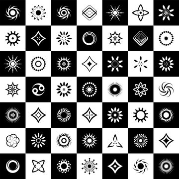 Design elements set. 49 abstract black and white icons.