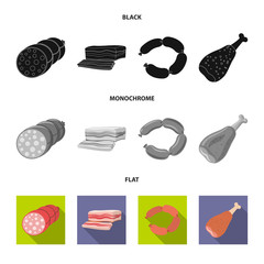 Vector illustration of meat and ham icon. Collection of meat and cooking stock symbol for web.