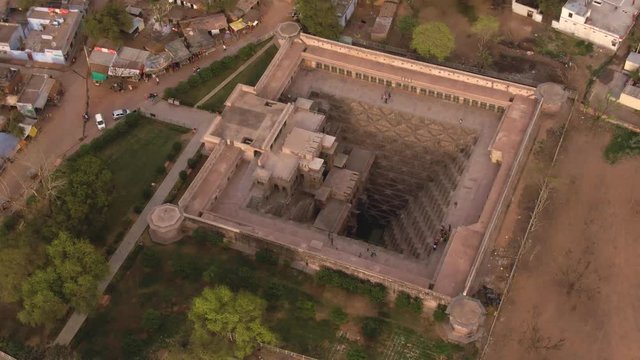 Chand Baori stepp well, Abhaneri, India, 4k aerial drone footage