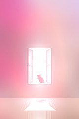 光が射し込む窓とネズミ