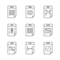 Files format linear icons set