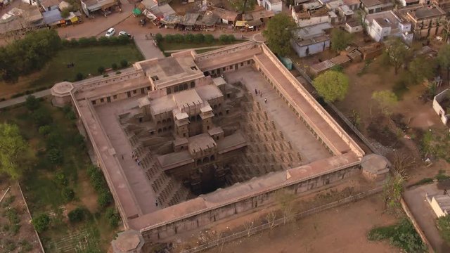 Chand Baori stepp well, Abhaneri, India, 4k aerial drone footage