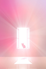 光が射し込む窓とネズミ