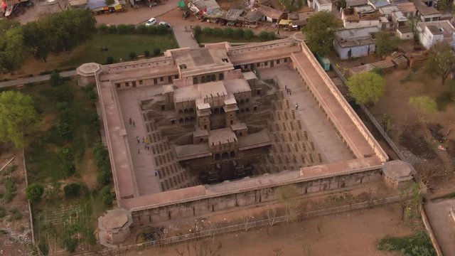 Chand Baori stepp well, Abhaneri, India, 4k aerial drone footage