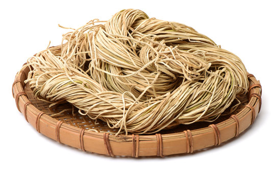 dried shavings of calabash on white background