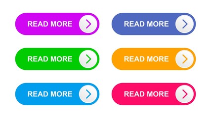 Ready web buttons for use in the field of web design. Vector purple, green, bright blue, blue, orange and pink color buttons on the isolated white background.