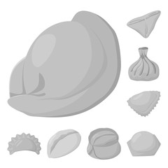 Vector design of dumplings and stuffed logo. Set of dumplings and dish stock symbol for web.