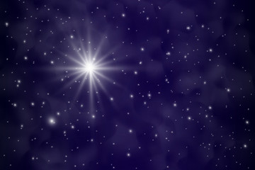 Naklejka na ściany i meble Bokeh lights and Starry Sky, blue Merry Christmas background. Night background and starry sky.