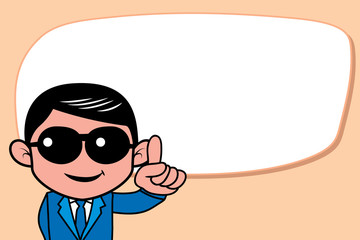 A black glasses man point text balloon