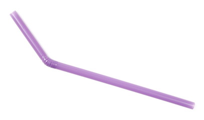 Purple drinking straws isolated on white background, top view