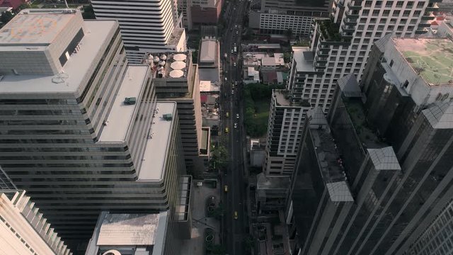 Aerial view of Bangkok downtown,Traffic at the Asok road.