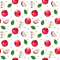 Apples Watercolor Fruits Pattern Digital paper seamless illustration set of summer botanical decorations greeting card design