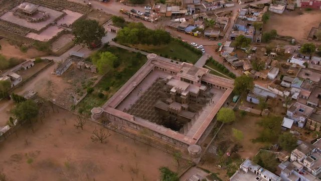 Chand Baori stepp well, Abhaneri, India, 4k aerial drone footage