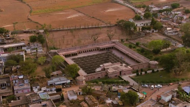 Chand Baori stepp well, Abhaneri, India, 4k aerial drone footage