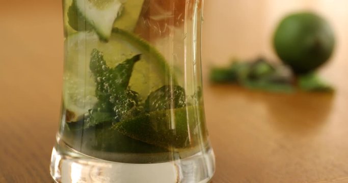 Close up of muddling Mojito Cocktail
