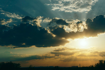 sunset panorama with magic clouds