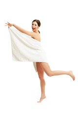 Beautiful woman face close up studio on white