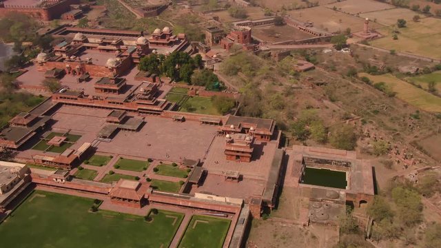 Fatehpur Sikri Abkbar's residence, India, 4k aerial