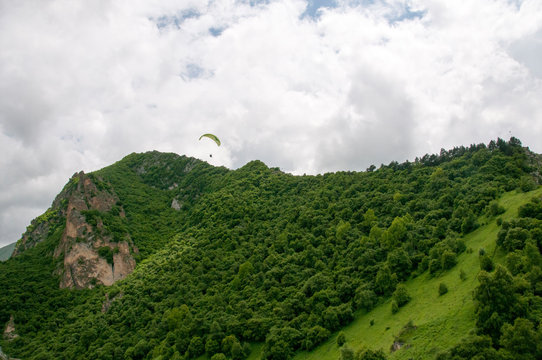 Panorama of the Chegem gorge. It is observed from height of flight the glider.