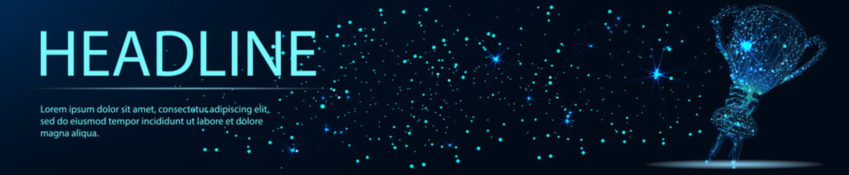 trophy cup. Polygonal wireframe  low poly Vector, Banner. Abstract image of a starry sky or space, consisting of points, lines, n the form of stars and the universe. Low poly vector