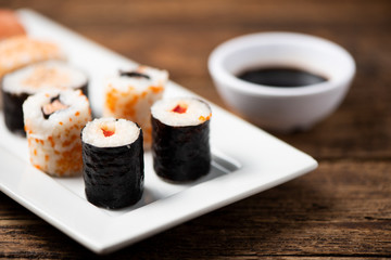 Traditional Japanese sushi on a plate