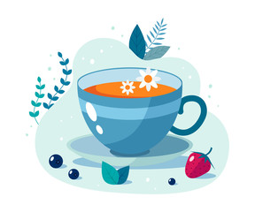 Cup of tea vector flat illustration.