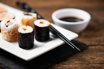 Traditional Japanese sushi on a plate
