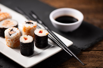 Traditional Japanese sushi on a plate