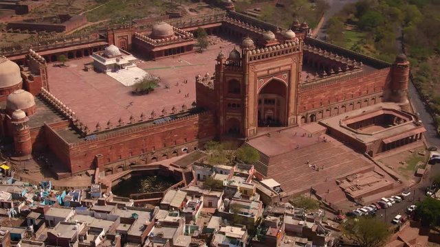 Fatehpur Sikri Abkbar's residence, India, 4k aerial