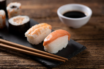 Traditional Japanese sushi on a plate