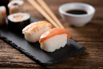 Traditional Japanese sushi on a plate