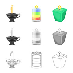 Vector design of relaxation and flame sign. Collection of relaxation and wax stock symbol for web.