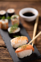 Traditional Japanese sushi on a plate