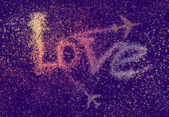 love to travel illustration, inscription love airplanes starry