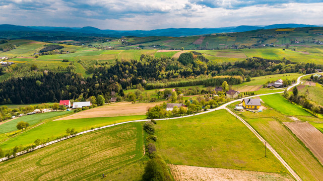Countryside and rolling hills on rural Lesser Poland Voideship