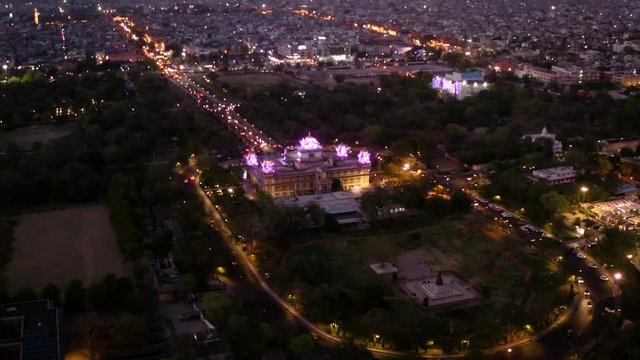 Albert Hall, Jaipur, India, 4k drone aerial footage