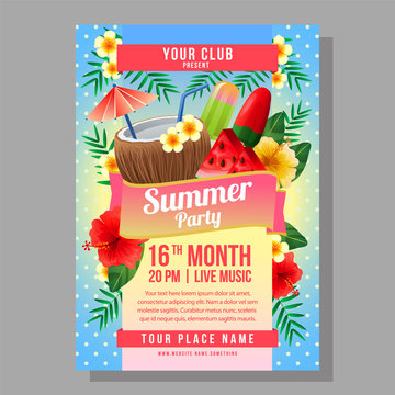 summer party poster holiday with summer drink