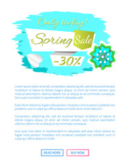Spring sale 30 percent price off webpage online vector. Internet page with tex sample and flowers in blossom, banner with brush discount reduced cost