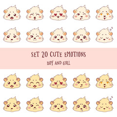 Set of 20 Colored Funny Cavy Emoticons, beige shades